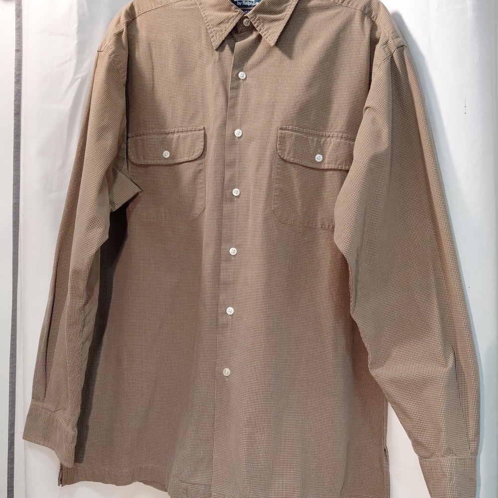 Vintage 90s Y2k Polo Ralph Lauren Hulton Shirt Mens L Brown Houndstooth‎ Cotton